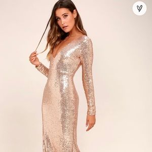 Lulus long sleeve rose gold sequin gown